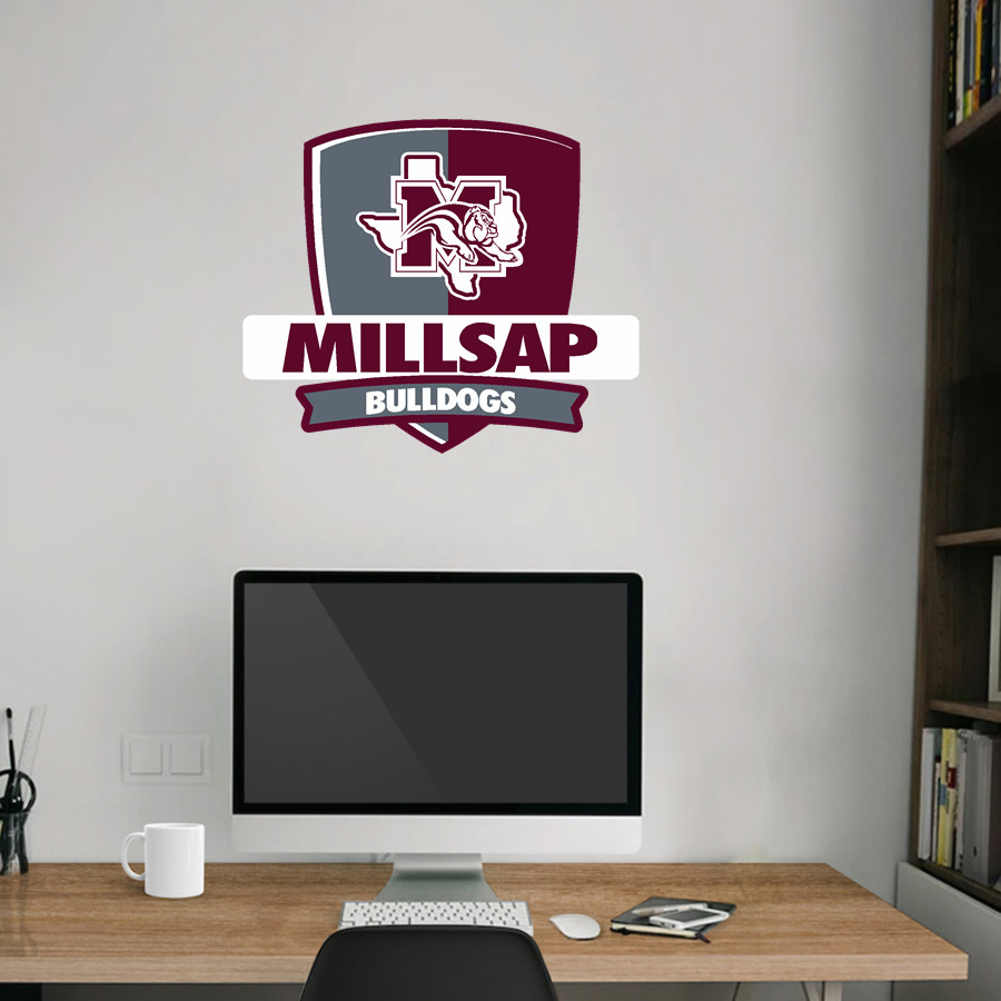MILLSAP HIGH SCHOOL BULLDOGS <span class="pdp-name-mascot">MILLSAP BULLDOGS</span> Wall Decal - Rounded Shield With Banner