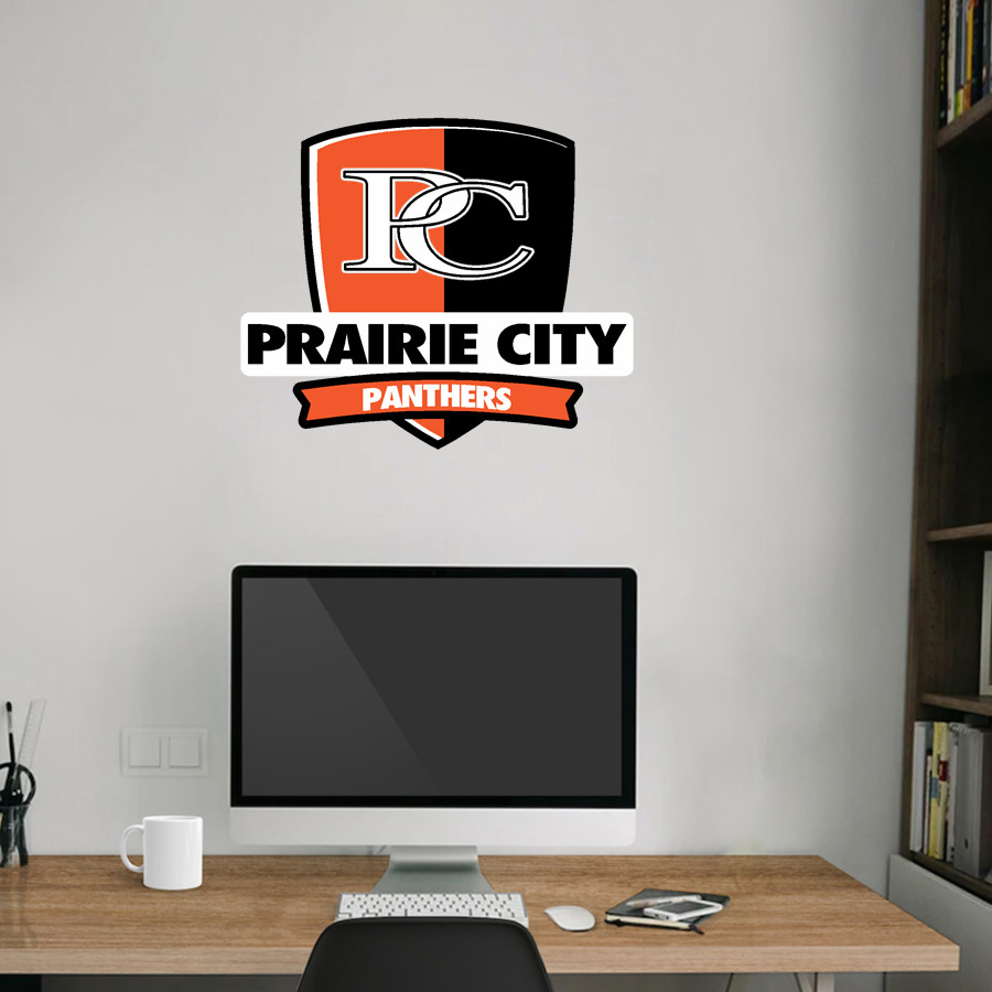 PRAIRIE CITY SCHOOL PANTHERS <span class="pdp-name-mascot">PRAIRIE CITY PANTHERS</span> Wall Decal - Rounded Shield With Banner