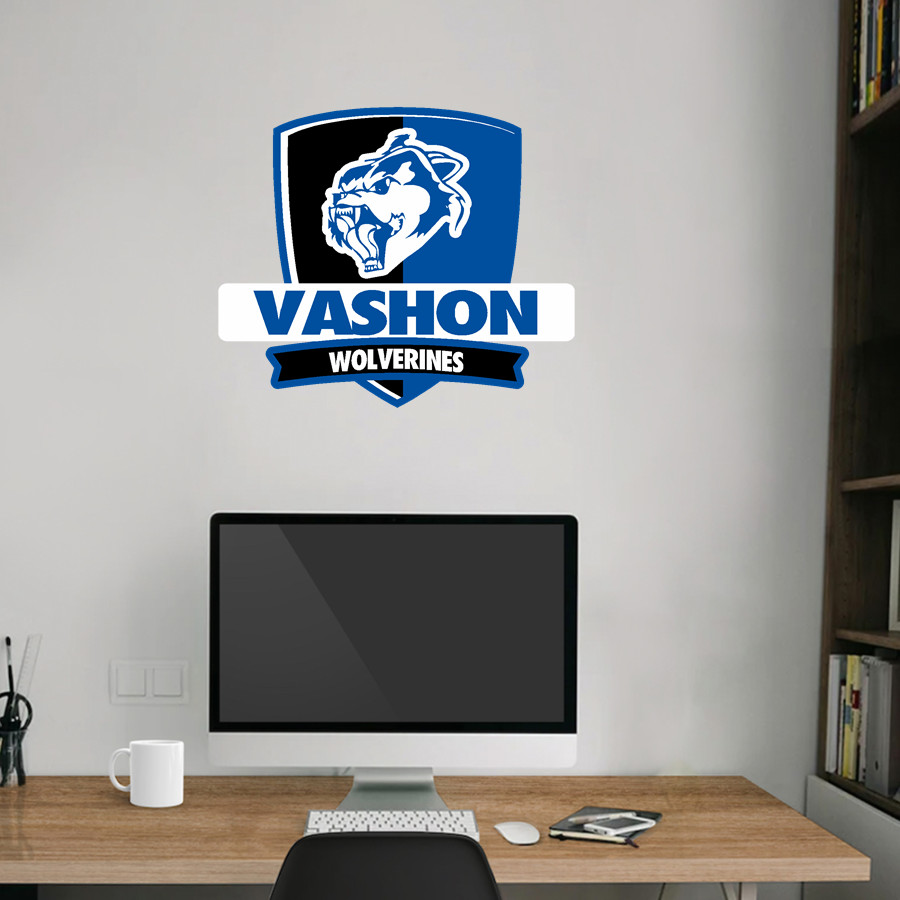 VASHON HIGH SCHOOL WOLVERINES <span class="pdp-name-mascot">VASHON WOLVERINES</span> Wall Decal - Rounded Shield With Banner