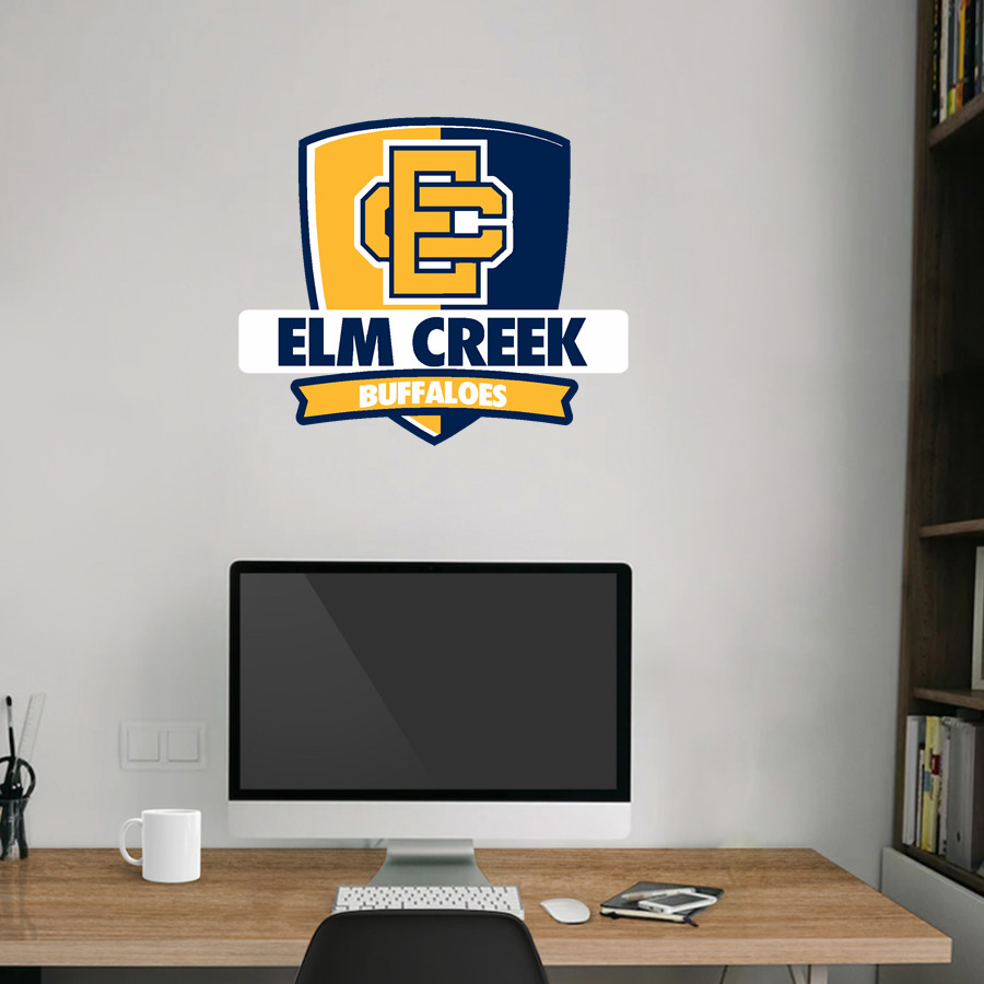 Elm Creek Buffaloes <span class="pdp-name-mascot">Elm Creek Buffaloes</span> Wall Decal - Rounded Shield With Banner