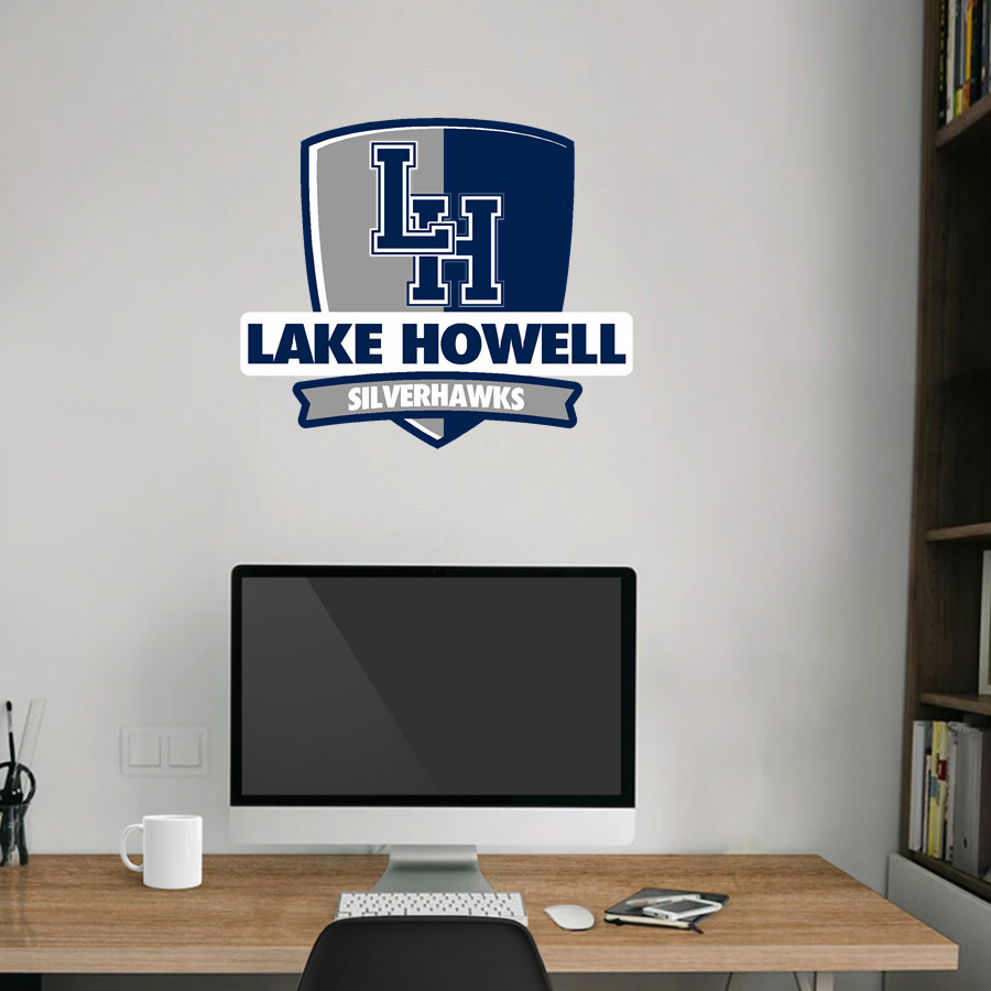 Lake Howell Silverhawks <span class="pdp-name-mascot">Lake Howell Hawks</span> Wall Decal - Rounded Shield With Banner