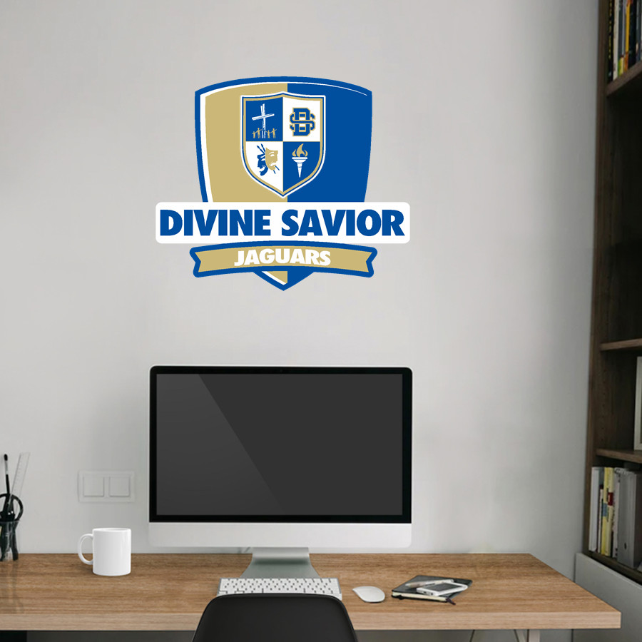 Divine Savior Academy Jaguars <span class="pdp-name-mascot">Divine Savior Academy Jaguars</span> Wall Decal - Rounded Shield With Banner