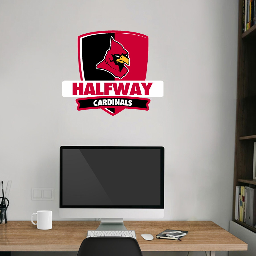HALFWAY HIGH SCHOOL CARDINALS <span class="pdp-name-mascot">HALFWAY CARDINALS</span> Wall Decal - Rounded Shield With Banner