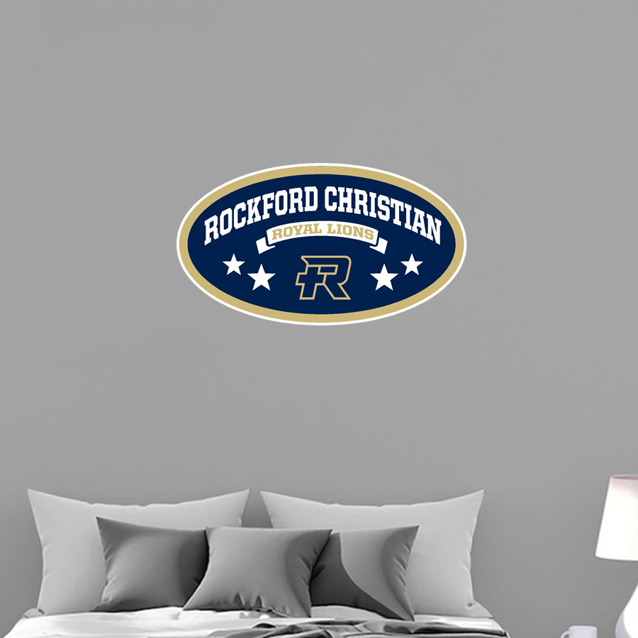 ROCKFORD CHRISTIAN HIGH SCHOOL ROYAL LIONS <span class="pdp-name-mascot">ROCKFORD CHRISTIAN ROYAL LIONS</span> Wall Decal - Oval With Stars
