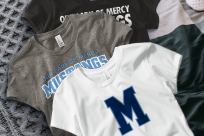 OUR LADY OF MERCY ACADEMY MUSTANGS Tees (Option 1) Banner