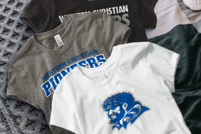 WESTERN CHRISTIAN SCHOOL PIONEERS ONLINE STORE Tees (Option 1) Banner