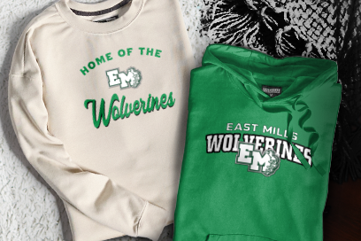 EAST MILLS HIGH SCHOOL WOLVERINES Sweatshirts (Option 3) Banner