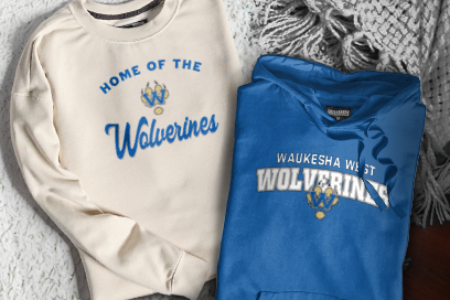 WAUKESHA WEST HIGH SCHOOL WOLVERINES Sweatshirts (Option 3) Banner